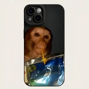 Cute Monkey Pattern Phone Case TPU Soft Silicone Material Full-Coverage Protection & Shock Absorption Fun Monkey Drinking Capri Sun Juice Phone Case Compatible with iPhone 17/16/15/14/13/12/11 Pro Max Pro Plus Fun Monkey Phone Case