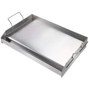 VEVOR Stove Top Griddle,  23.5"x16" Pre-Seasoned Stainless Steel Griddle, Rectangular Double Burner Griddle Pan, Non-Stick Family Pan Cookware with Handles and Oil Groove, for BBQ, Gas Grills, Silver