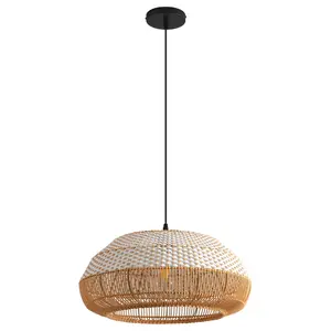 19" Webster Bohemian Handwoven Rattan Island Pendant Light
