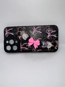 Beautiful Phone Grips with Pink Bow and Pearl Accents for Enhanced Grip and Style