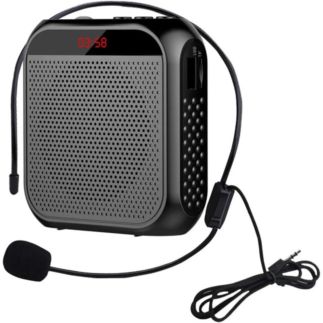 Portable Amplifier Sound System with Wired Rechargeable Microphone, Compact PA Speaker for Teaching, Outdoor Party Use (Black)
