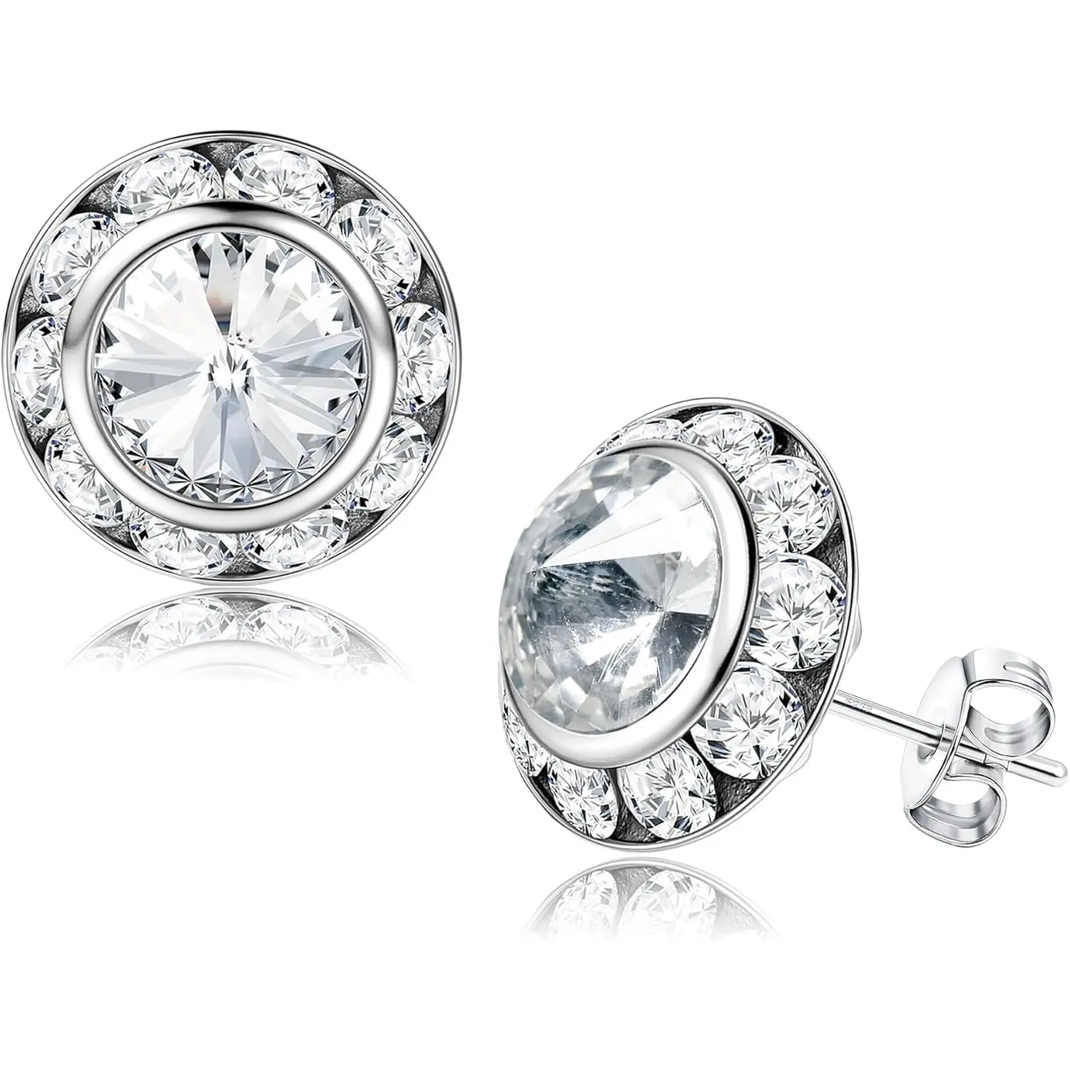 Milacolato Stud Earrings for Women Cubic Zirconia Sterling Silver Earrings Round-Cut Halo Girls Bridal Earring Hypoallergenic Diamond Stud Earrings