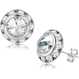 Milacolato Stud Earrings for Women Cubic Zirconia Sterling Silver Earrings Round-Cut Halo Girls Bridal Earring Hypoallergenic Diamond Stud Earrings