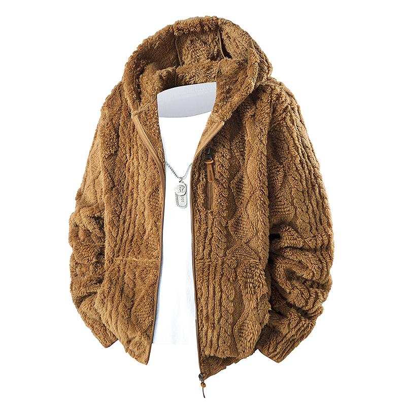 Men's Autumn And Winter Fleece Lined Thickened Jacket Trendy Versatile Pullover Men's Warm Hooded Windproof Coat