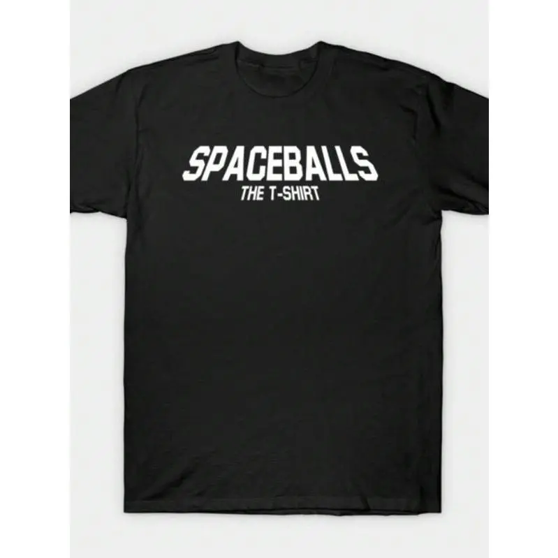 Unisex Crew Neck Short Sleeve T-Shirt, Classic Spaceballs Letter Print Casual Black Tee, Retro Movie Inspired Daily Basic Top
