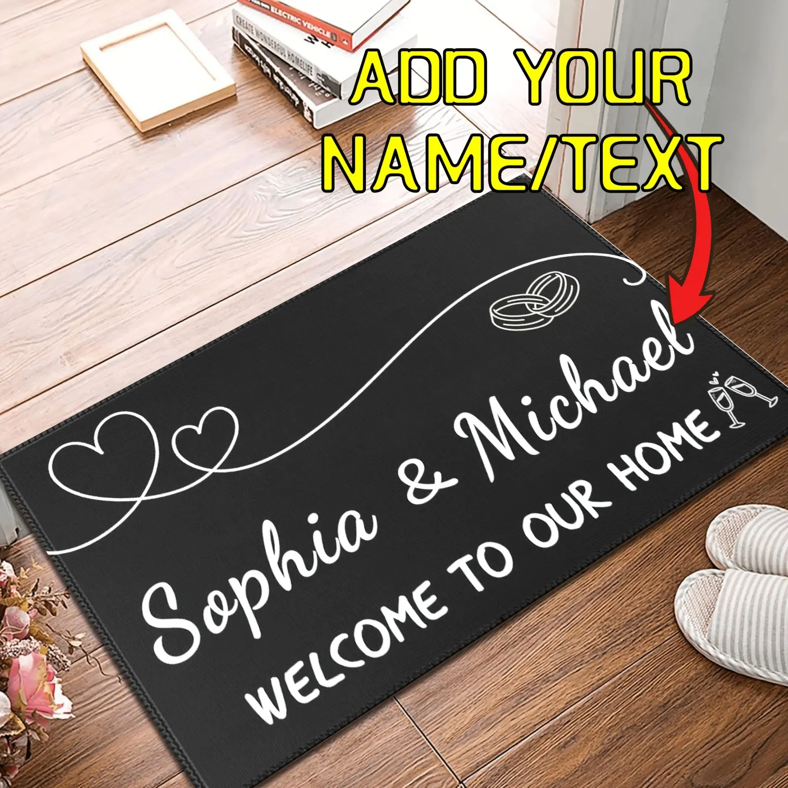 Customizable Personalized Name Doormat - Rustic, Anti-Shrink, Non-Slip Backing, Dollar-Inspired Motif, Easter & Housewarming Gift for Friends & Family