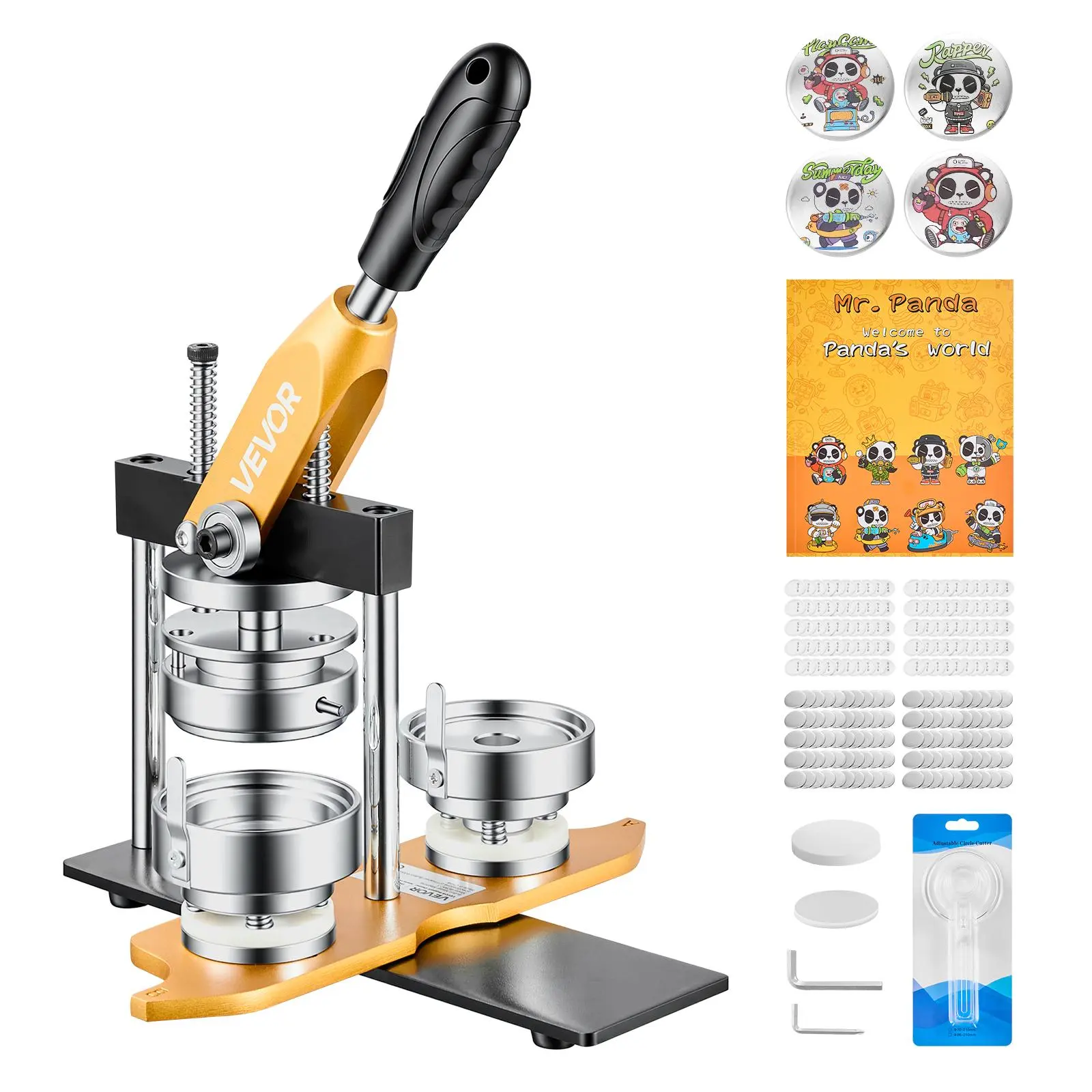 VEVOR Button Maker Machine, 2.25" / 58 mm, Solid Metal Pin Maker with 100pcs Button Parts, Circle Cutter and Magic Book, Reinforced Ergonomic Handle, Steel Mold, for DIY Badges, Pins, Key Chains