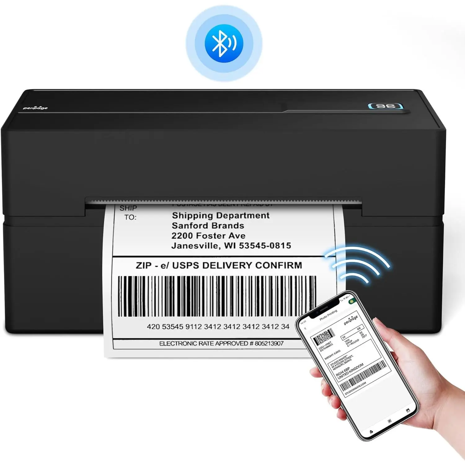PB40 Series Inkless Thermal Shipping Label Printer, 4x6 High-Speed USB-Powered Printer, 150mm Speed, 1.41-4.13 Inches Size, Bluetooth-Enabled for iPad, Android, Windows, eBay, Shopify, Etsy, USPS, PayPal