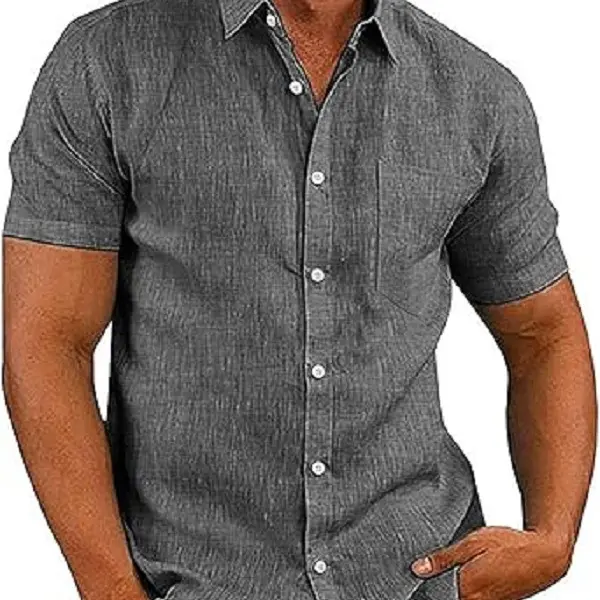 COOFANDY C Men's Linen Shirts Casual Button Down Short Sleeve Summer Beach Dress Shirt Menswear Soft Classic Chino Plain Top Elegant Stylish
