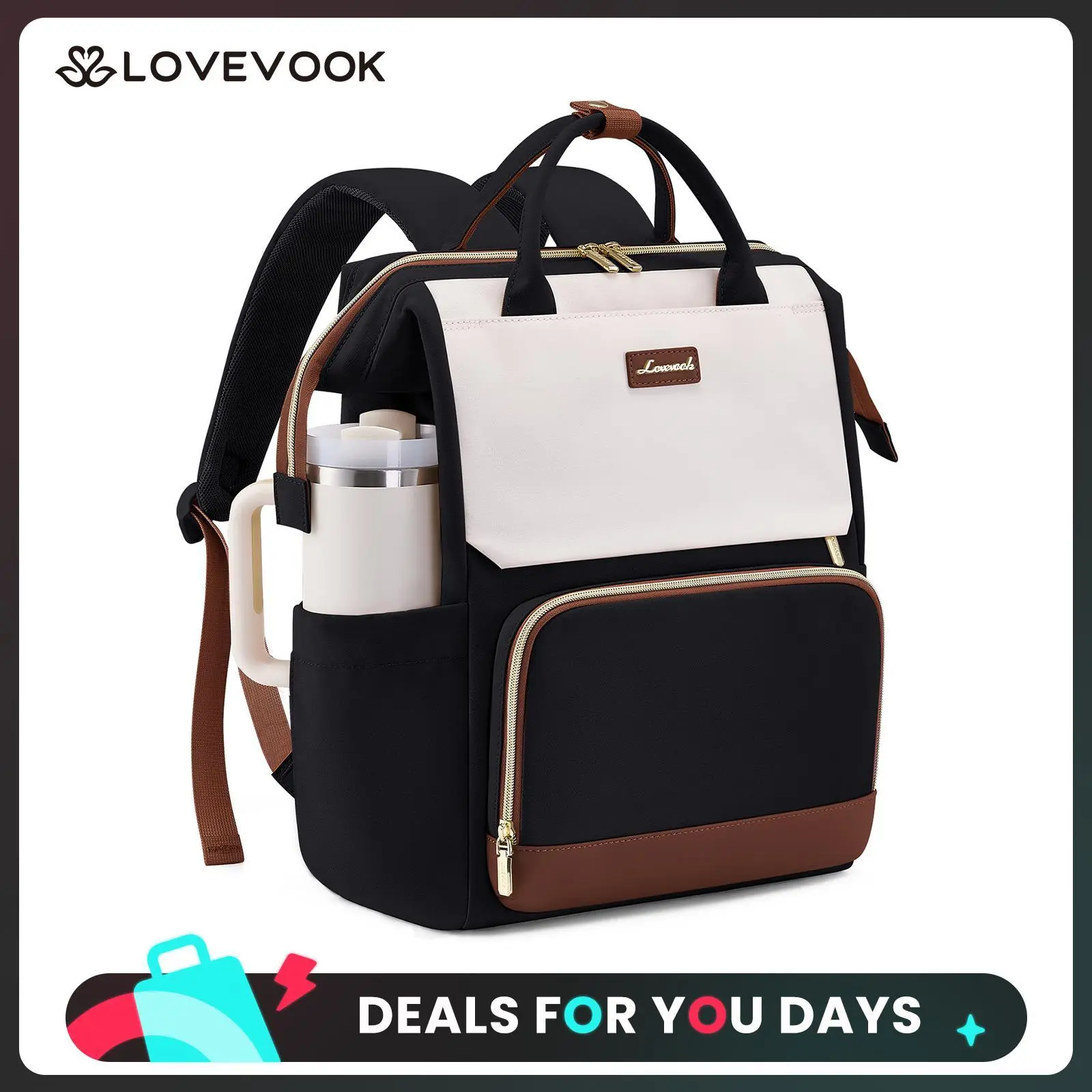 LOVEVOOK Laptop Backpack for Women with Giant Tumbler Holder Pocket, 15''/17'' Travel Work Backpack Purse for Nurse Teacher, Waterproof Backpack College Bookbag Cute Casual Daypack for Girls. DealsForYouDays