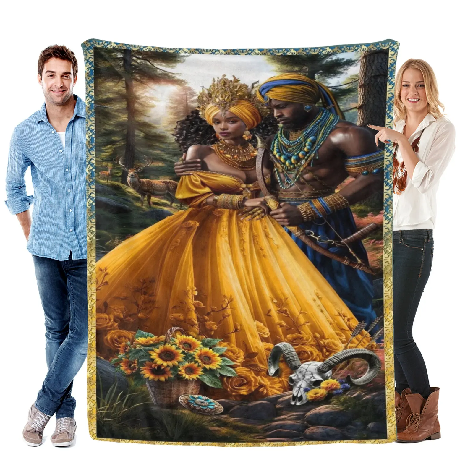 African Orisha Decorative Lightweight Breathable Soft Printed Throw Blanket - Oshun, Ogun, Shango Themed, Single-Sided, Living Room Decor Gift, Decorative Blankets, Lightweight Breathable Blanket