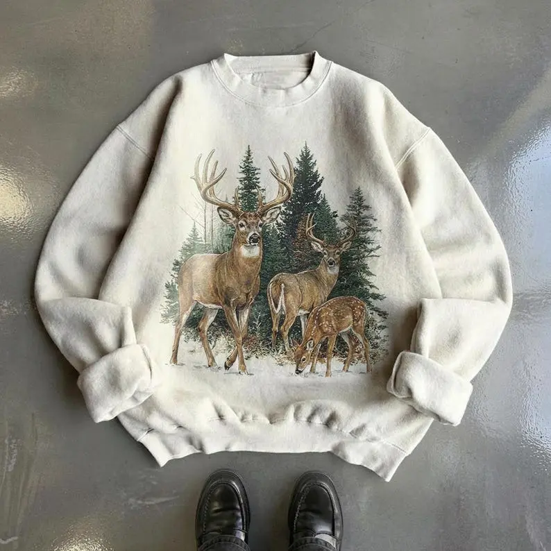 Midwest Sweatshirt, Vintage Deer Sweater, Hunting Season Gift, Old Money Preppy Sweatshirt, Country Western Boutique, Outdoorsy Woodland Creature