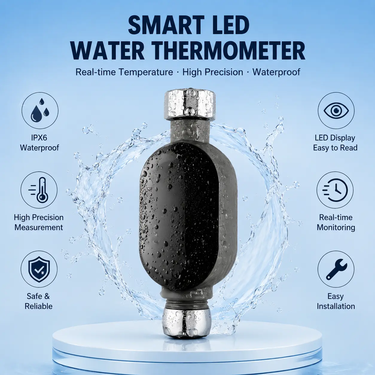 2 Counts Shower LED Water Thermometer, Waterproof Large Digital Display for Bathroom Faucet and Shower Water Temperature Detection