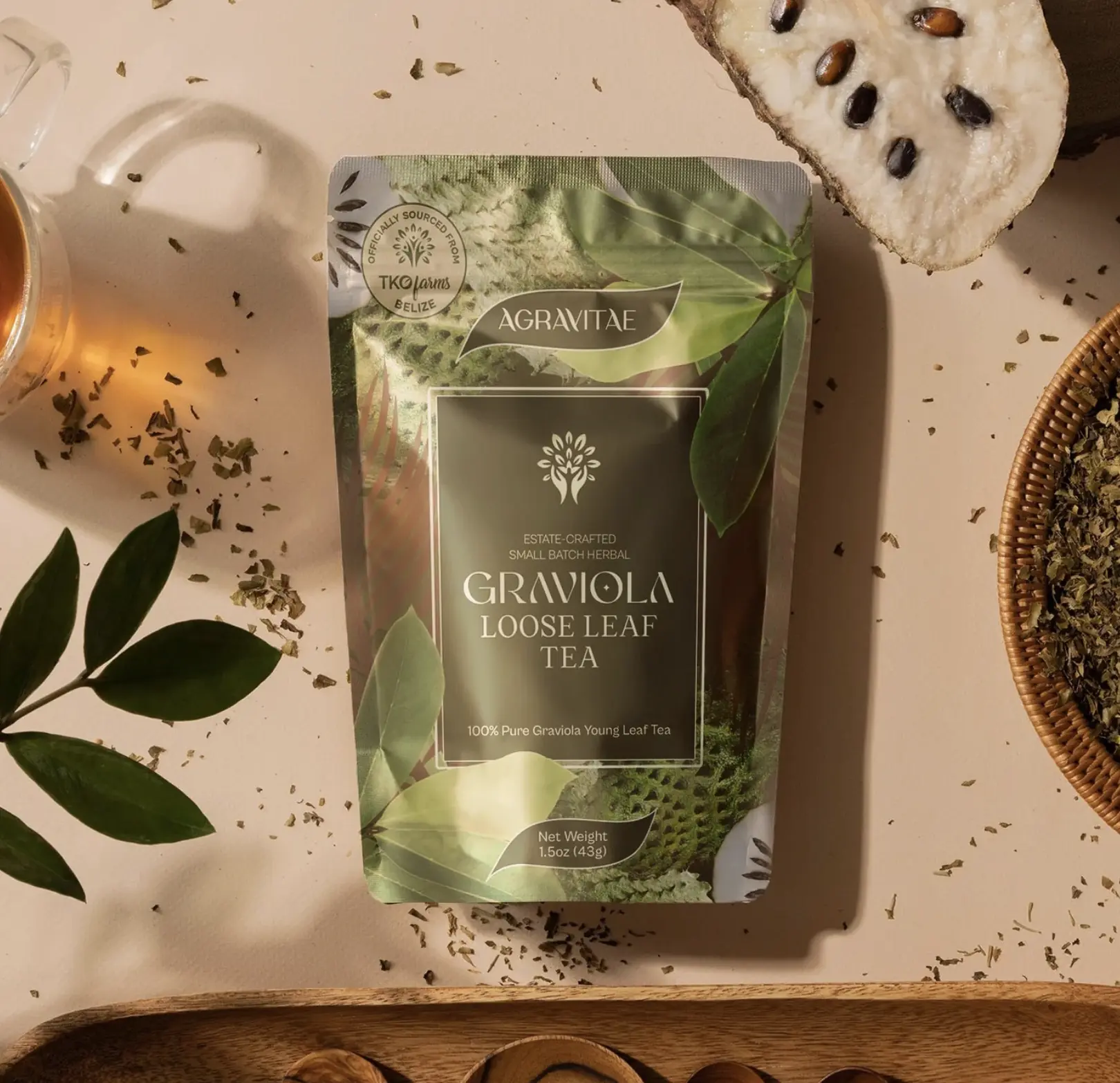 Agravitae Pure Graviola Loose Leaf Herbal Tea — 100% Soursop (Graviola) Single-Ingredient Loose Leaf Tea