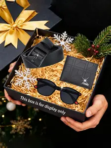 Men's Fashion Business Casual Wallet Set, Men Accessories, Includes Wide Belt and Glasses, Perfect for Daily Use, Birthday, Father's Day, Thanksgiving