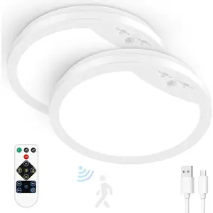 9" Battery Operated Ceiling Light, Motion Sensor Rechargeable Wireless LED Ceiling Light with Remote, Versatile Lighting Dimmable Indoor Overhead Lamp for Hallway, Living Room