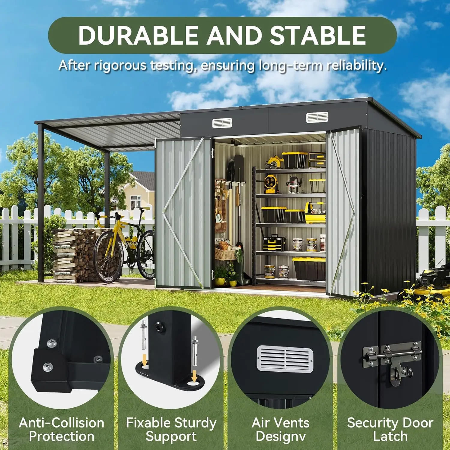 【2 Boxes Shipped At Different Times】Aoxun 2-in-1 Metal Outdoor Storage Shed & Hardtop Gazebo Combo – 6x4ft Lockable Garden Tool Shed with 12x4ft Open-Sided Pergola, Durable Patio Shelter for Backyard, Deck & Generator,campingessentials,outdoorfurnitureset