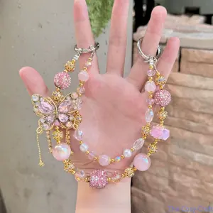 Color Changing Beaded Butterfly Tassel Handmade Phone Chain, Premium Anti‑Drop Phone Case Lanyard, Trendy Decorative Bag Charm Accessory for Daily Styling, Travel & Casual Carry