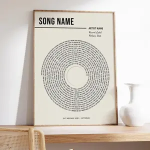 Custom Vinyl Lyrics Print, Personalised Music Poster, Customizable Music Gift, Anniversary Gift, Music Gift, Wedding Song Dance R