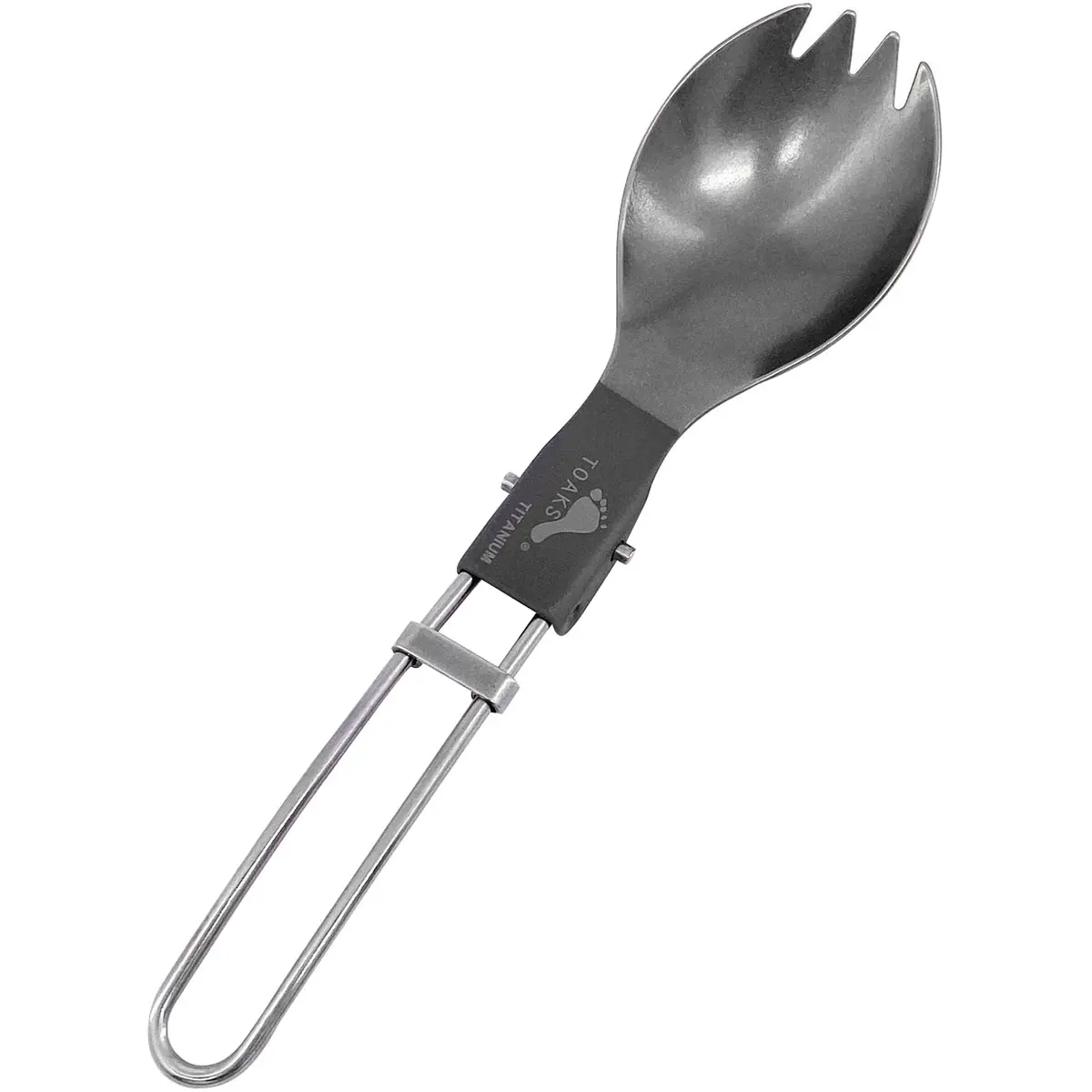 Toaks Titanium Folding Spork, Strong & Long-Lasting Functional Utensil with Lockable Stainless Handle & Polished Bowl, Compact Fit for Camping & Hiking, Folding Handle