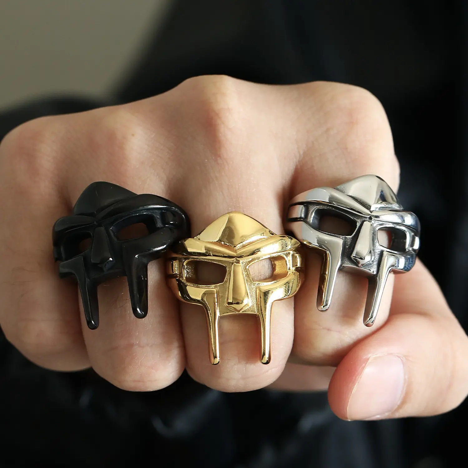 MF DOOM Mask Ring Retro Hip Hop Gladiator Warrior Stainless Steel Unisex Ring