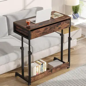LITTLE TREE Portable Desk with Drawers, Mobile Laptop Desk with Wheels, Sofa Side Table Small Portable Standing Rolling Table for Home Office