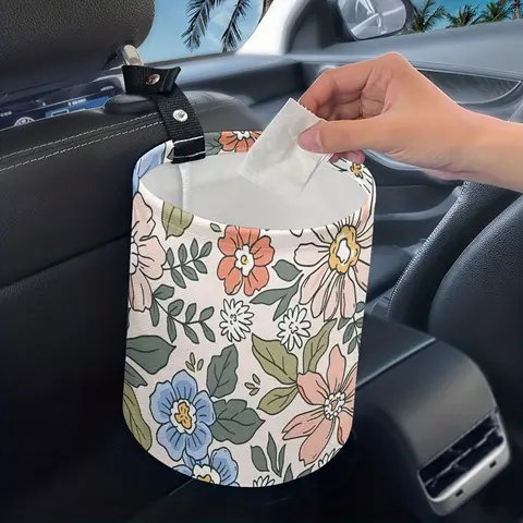 A beautiful flower car trash can, kitchen camping trash can, in car supplies car garbage sorting bin, Car trashcan