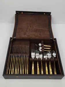 Brown Leather Flatware Storage Organizer Chest