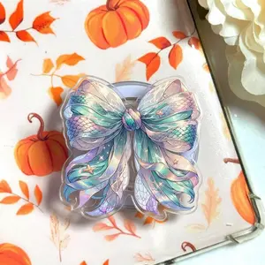 Iridescent Mermaid Bow MagSafe Phone Grip, Coquette Aesthetic Pop Socket, Pastel Ocean Shimmer Holder, Cute Feminine Gift, Kindle Grip Stand Accessory