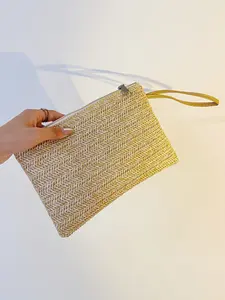 New Large Wallet, Wheat Grass Braided Straw Bag for Women, Handmade Weaving Phone Case, Coin Purse, Envelope Bag, 1pcs