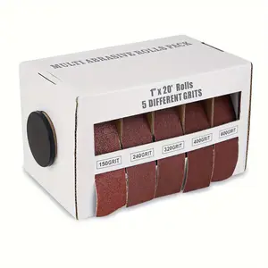 6m/236in Long-Lasting Ceramic Iron Oxide Emery Cloth Roll - 5 Types of Grits (150, 240, 320, 400, 600) Assorted Sandpaper Rolls with Dispenser for Woodworking, Automotive, and Metal Polishing - Compatible with Angle Grinder