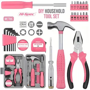 All-in-One Pink DIY Tool Kit with Organized Storage - Heavy-Duty Portable Hand Tool Set (Hammer, Vise, Wrenches, Screwdrivers) - Compatible for home & Car Repair - Stylish Pink Tool Set for &, DIY Projects & Emergency Maintenance