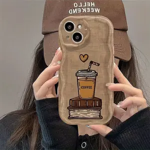 Vintage coffee cup book art design pure white curly wave border phone case, suitable for iPhone17/16/15/14/13/12/11/X/XS/XSMAX, cute style, a great Christmas gift for friends, family and yourself.