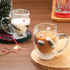 350ml Double Walled Transparent Glass Cup with Snowflake Flower Decoration Insulated for Hot Cold Drinks Perfect Gift for Coffee Tea Milk Chocolate Christmas