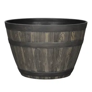 Whiskey Barrel Brown Resin Planter, 19.9in x 19.9in x 13in