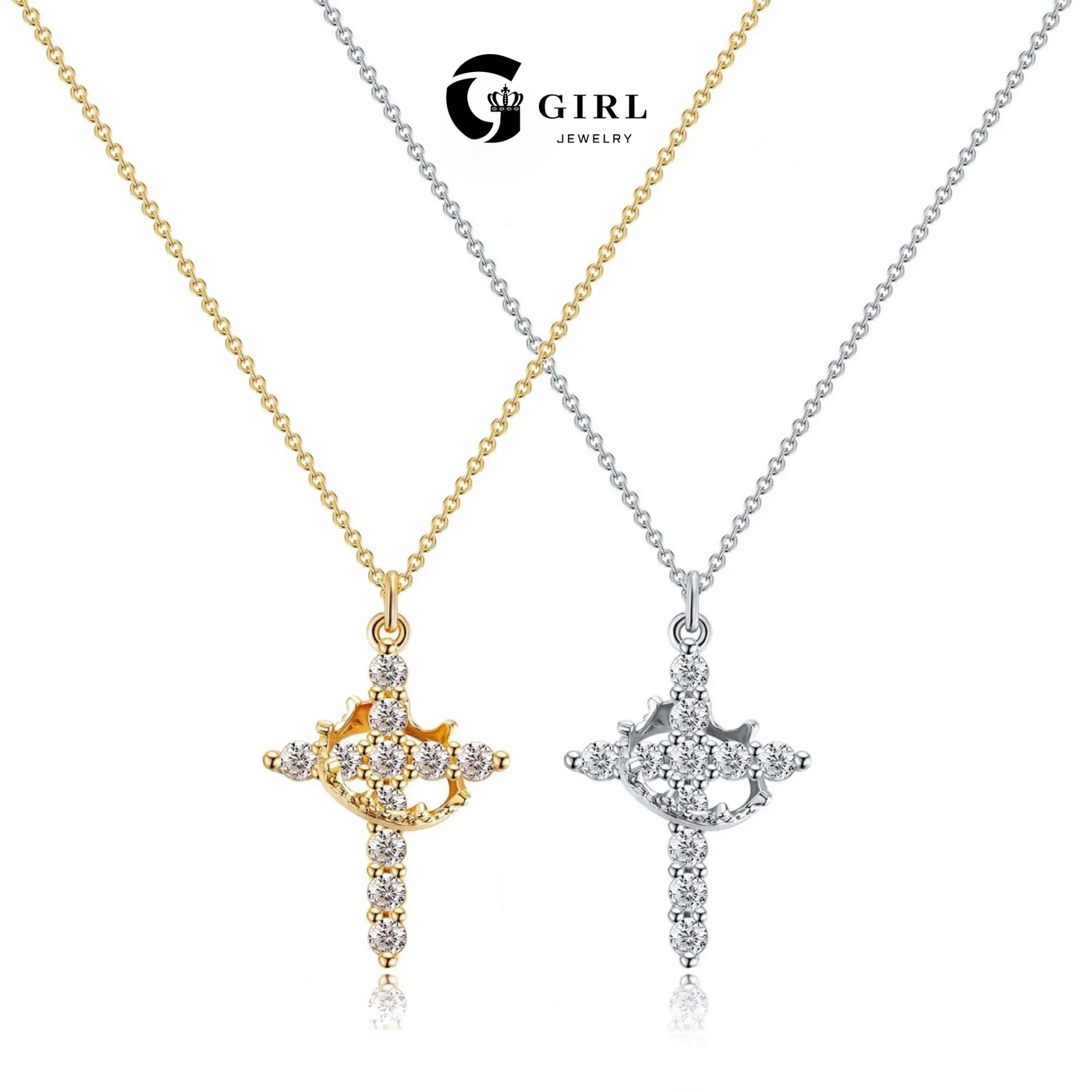 GGIRL Charming Retro Summer 14k Gold Plated Zirconia Crown Cross Pendant Necklace for Women and Men&girls Easter Choker Chain Pretty Daily Party Clothing Decor Trendy All-Match Exquisite Jewelry Gift for Black Friday Christmas