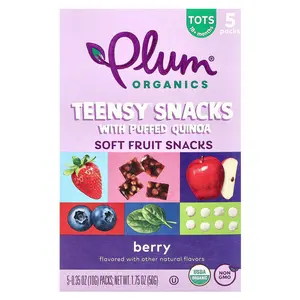 Plum Organics Teensy Snacks with Puffed Quinoa, Soft Fruit Snacks, 18+ Months, Berry, 5 Packs, 0.35 oz (10 g) Each