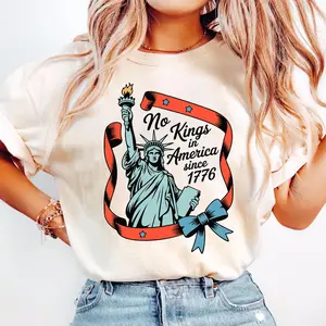 No Kings In America Shirt Anti-Tr^mp Political Protest Tshirt Democrat Gift Anti-maga Vneck Tee Patriotic Liberal Progressive T-shirt