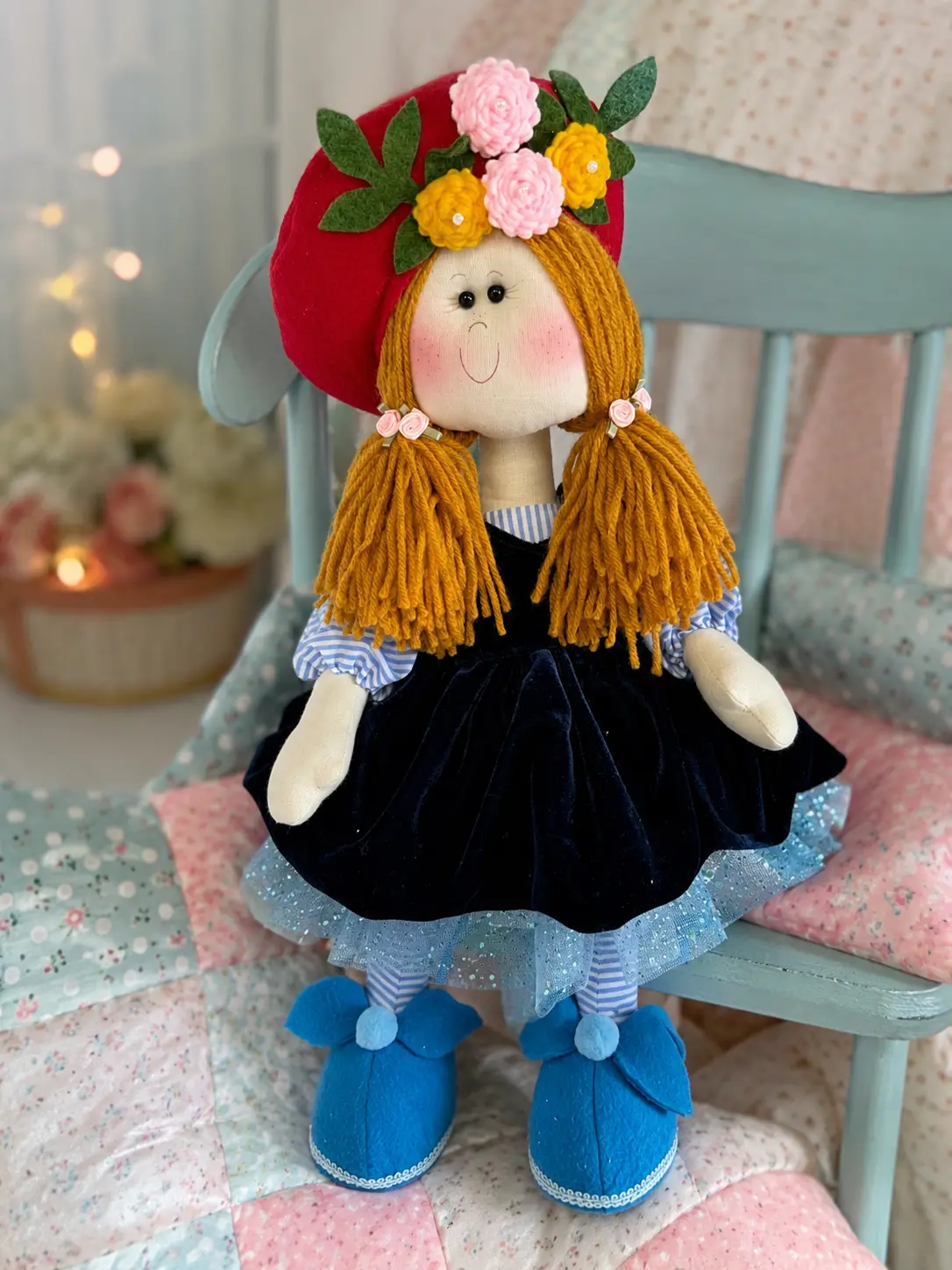 Fiorella Handmade Rag Doll with Floral Crown - Muñeca Fiorella Artesana