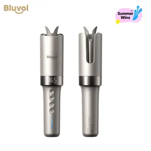 【SummerWins】Bluvol Cordless Automatic Portable Rotating Curling Wand for Beach Waves, Dual Voltage, Rechargeable & Travel-Friendly, Safe Tangle-Free Curler, Gift