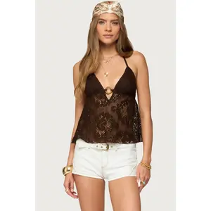 Sheer Crochet Babydoll Halter Top