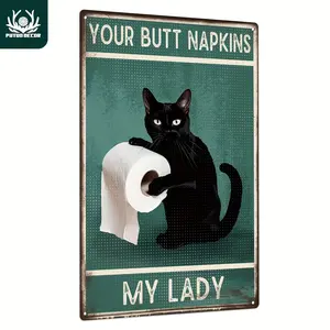 Putuo Decor, Black Cat Tin Signs, Vintage Metal Wall Art Decor Plaque for Home Living Room Club Cafe, 7.8 X 11.8 Inches, Butt Napkins My Lord Poster