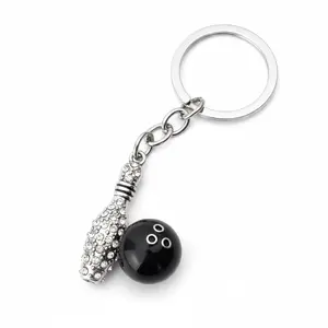 Crystal Bowling Ball and Pin Keychain Silver Key Ring Sports Team Gift cute