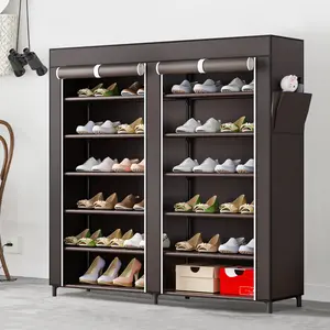 LINZINAR 6 Tier 24-36 Pair Shoe Rack Organizer Shelf Storage with Non-woven Fabric Cover Metal & Plastic Construction Dustproof Waterproof Easy Assembly for Closet