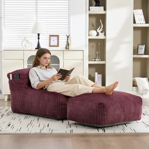 Big Skin Friendly Corduroy Adult Bean Bag Lounger Chair, High Density Foam Filled Large Bean Bag Sofa with Foldable Ottoman, Ergonomic Support Anti-Slip Base Beanbag for Living Room, Bedroom, Balcony, Studio Apartment, Dorm, Gaming & Movie Lounge