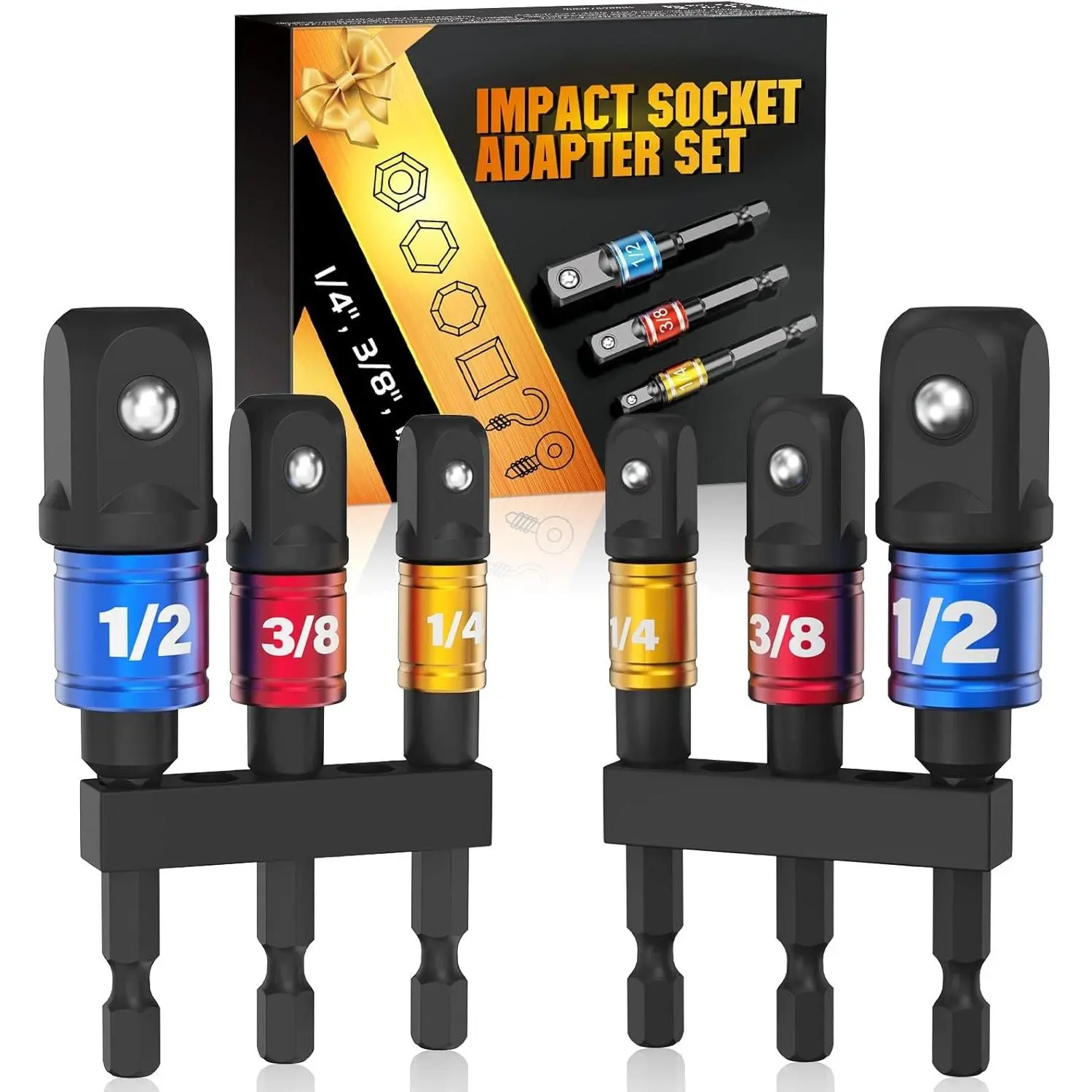 Impact Socket Adapter Set for Drill - Impact Grade 1/4", 3/8", 1/2" Driver Bit Set with Extensions, Holder, Ratchet Wrench, Hex Drive Adapter, Hand & Power Tool Accessories (Great for Father's Day, Birthday, Christmas Gifts for Dad, Husband)