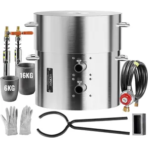 VEVOR Propane Melting Furnace Kit, 16KG/35lbs Gas Metal Smelting Kit, Dual Burner Foundry Home Kiln with Crucibles and Tongs, Forge Casting Tool for Gold Silver Copper Aluminum Metal Recycle