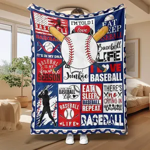 Baseball Enthusiast Blanket, Soft Flannel Fabric, Warm and Durable, Perfect Gift for Sports Fans, Home Decor, Game Day Use, Letter Print Blanket, Soft Cozy Blanket