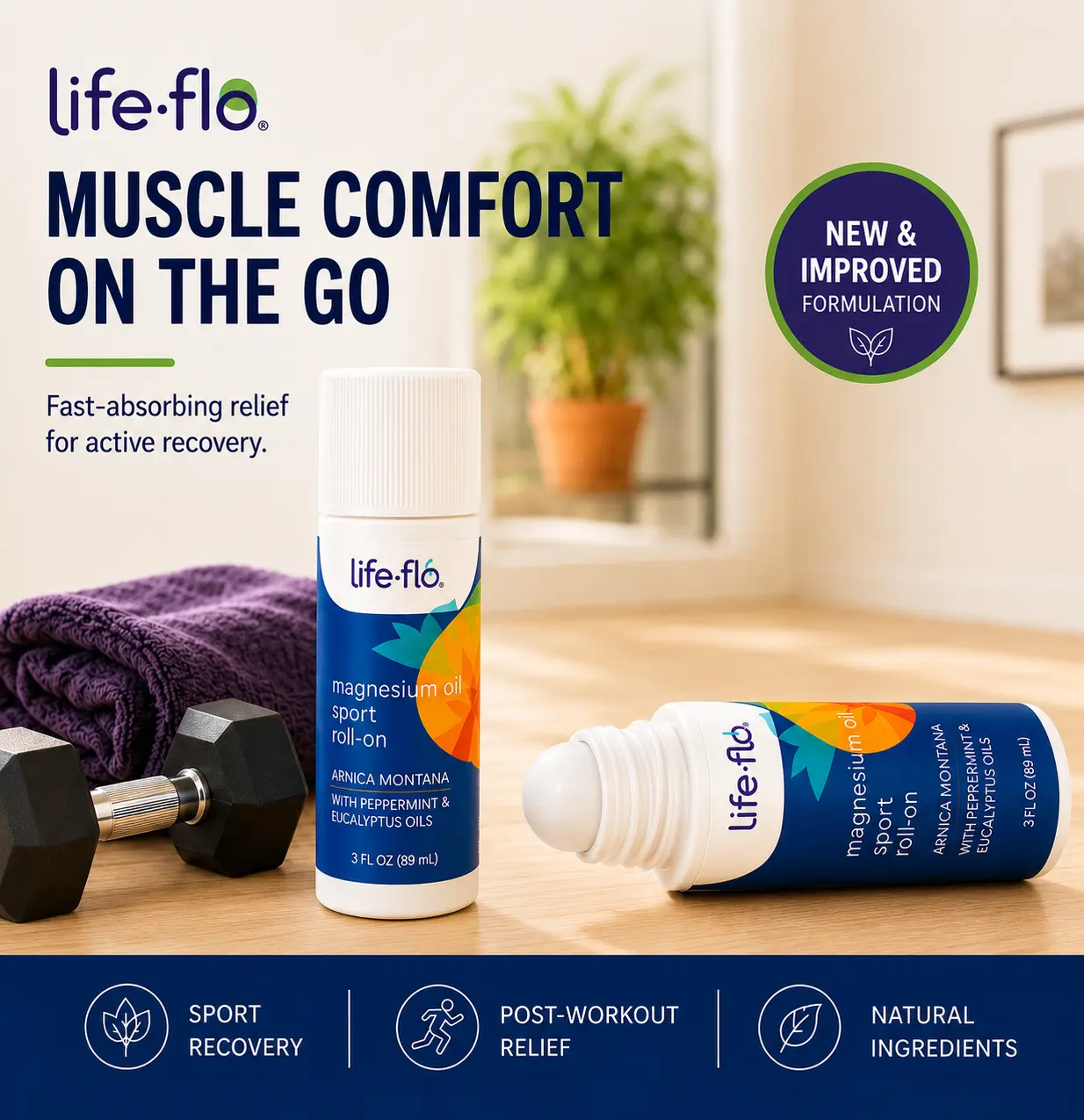 Life-flo Magnesium Oil Sport Roll-On — Post-Workout Recovery Anchor — Find Your Active Flo