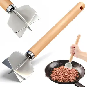 Stainless Steel Meat Chopper, 6-Blade Heavy Duty Ground Beef Meat Masher, 11 Inch Food Grade Hamburger Smasher Metal Kitchen Tool for Vegetable Puree Cooking